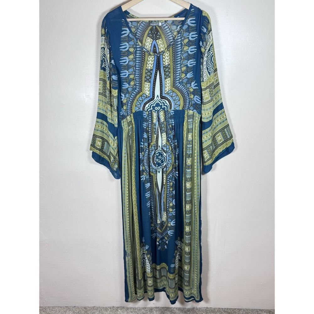 Earthbound Womens Maxi Dress Flare Sleeves XL Festival Hippie Boho Yoga Fairy